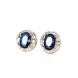 S925 Versilberte Ohrstecker Oval Blau Cubic Zirkonia Ohrringe für Frauen von sokrocile