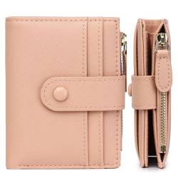 sonluk Kleine Geldbörse für Damen, Leder, Bifold Kartenhalter, Geldbörsen, RFID-blockierend, Reißverschluss, Münzbörse mit Ausweisfenster, D5, Rosa, Modern von sonluk