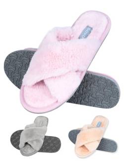 soxo Plüsch Hausschuhe Damen Pantoletten Sommer Latschen Cozy Slipper Gäste Schlappen 37/38 Rosa von soxo