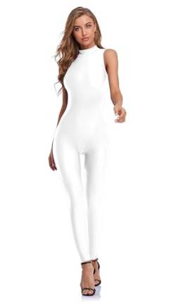 speerise Spandex-Body für Damen, Reißverschluss, ärmellos, Einteiler, figurbetonter Jumpsuit, Gymnastikanzug für Kostüme, Weiss/opulenter Garten, Medium von speerise