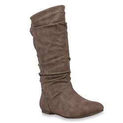 Damen Schlupfstiefel Warm Gefütterte Stiefel Leder-Optik Schuhe 153346 Khaki Carlet 37 Flandell von EMMEXX