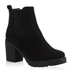 Damen Stiefeletten Chelsea Boots Profilsohle Schuhe 104771 Schwarz 36 Flandell von stiefelparadies