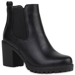 Stylische Damen Boots Stiefeletten Chelsea Boots Knöchelhohe Stiefel Zipper Leder-Optik Booties Schuhe 106119 Schwarz 41 Flandell von Stiefelparadies