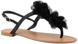 stiefelparadies Damen Dianetten Blumen Sandalen Zehentrenner Sommer Flats Beach Zierperlen Schuhe 114994 Schwarz 36 Flandell von stiefelparadies