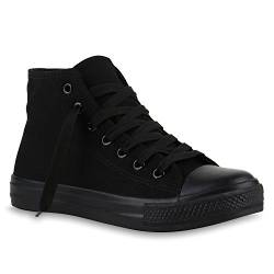 stiefelparadies Damen Sneakers High Top Sportschuhe Stoffschuhe Freizeit Schnürer 140023 Schwarz Schwarz 39 Flandell von stiefelparadies