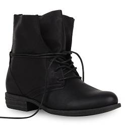 stiefelparadies Damen Stiefeletten Schnürstiefeletten Leder-Optik Schuhe Boots Kurzschaft-Stiefel Schnürboots 51290 Schwarz 38 Flandell von stiefelparadies