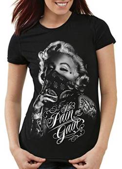 style3 Marilyn Tattoo 'No Pain' Damen T-Shirt Rock monroe tattoed Biker usa, Größe:XL von style3