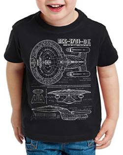 style3 NCC-1701-D Blaupause T-Shirt Kinder Trek Trekkie Star, Farbe:Schwarz, Größe:104 von style3