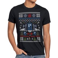 style3 Print-Shirt Herren T-Shirt Time and Space Ugly Sweater zeitreise timelord notrufzelle x-mas pulli weihnachtsbaum von style3