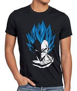 style3 Super Vegeta Blue God Modus Herren T-Shirt Anime Manga Power Sayajin Kopf Krieger Schwarz, Größe:M, Farbe:Schwarz von style3