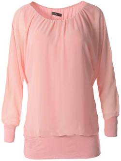 stylx Damen Bluse Shirt Langarmshirt Gr. 40-50 | Tunika mit langen Armen | Blusenshirt mit breitem Bund | Elegant - (rosa, 40-42) von stylx