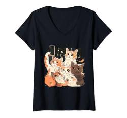 Damen lustige Katze, süßes Kätzchen für Tierliebhaber T-Shirt mit V-Ausschnitt von süße Tiere, lustige Katze Kätzchen