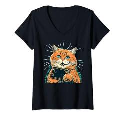 Damen lustige Katze, süßes Kätzchen für Tierliebhaber T-Shirt mit V-Ausschnitt von süße Tiere, lustige Katze Kätzchen