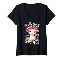 Damen Baby Axolotl Hugs for free mit Blumen süße Salamander T-Shirt mit V-Ausschnitt von süßer farbenfrohe Axolotl Liebhaber Outfits