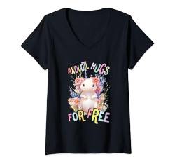 Damen Baby Axolotl Hugs for free mit Blumen süße Salamander T-Shirt mit V-Ausschnitt von süßer farbenfrohe Axolotl Liebhaber Outfits