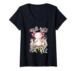 Damen Baby Axolotl Hugs for free mit Blumen süße Salamander T-Shirt mit V-Ausschnitt von süßer farbenfrohe Axolotl Liebhaber Outfits