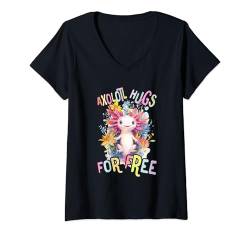 Damen Baby Axolotl Hugs for free mit Blumen süße Salamander T-Shirt mit V-Ausschnitt von süßer farbenfrohe Axolotl Liebhaber Outfits