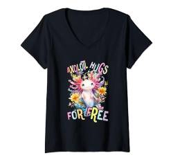 Damen Baby Axolotl Hugs for free mit Blumen süße Salamander T-Shirt mit V-Ausschnitt von süßer farbenfrohe Axolotl Liebhaber Outfits