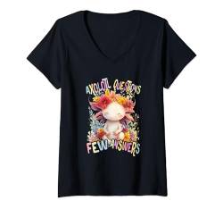 Damen Baby Axolotl Questions few Answer mit Blumen süße Salamander T-Shirt mit V-Ausschnitt von süßer farbenfrohe Axolotl Liebhaber Outfits