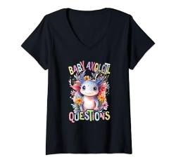 Damen Baby cute Axolotl Questions mit Blumen süße Salamander T-Shirt mit V-Ausschnitt von süßer farbenfrohe Axolotl Liebhaber Outfits