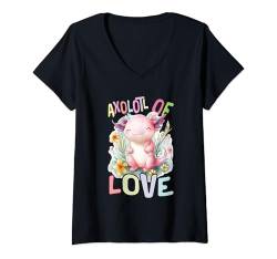 Damen Baby cute Axolotl of Love mit Blumen süße Salamander T-Shirt mit V-Ausschnitt von süßer farbenfrohe Axolotl Liebhaber Outfits