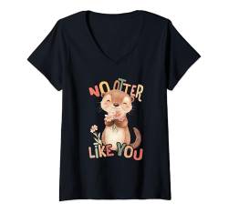 Damen Baby Otter mit Blumen No Otters like you Mädchen Tochter T-Shirt mit V-Ausschnitt von süßer farbenfrohe Otter Liebhaber Outfits