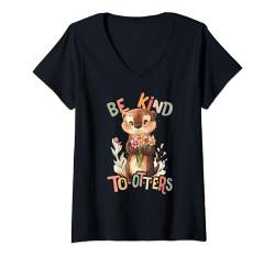 Damen Baby Otter mit Blumen Sei Nett Otters Mädchen Tochter Sohn T-Shirt mit V-Ausschnitt von süßer farbenfrohe Otter Liebhaber Outfits