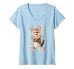 Damen Baby Otter mit Blumen Sei Nett Otters Mädchen Tochter Sohn T-Shirt mit V-Ausschnitt von süßer farbenfrohe Otter Liebhaber Outfits