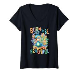 Damen Baby Pfau mit Blumen süße Pfaue Feder Vogel Tochter T-Shirt mit V-Ausschnitt von süßer farbenfrohe Pfauen Liebhaber Outfits