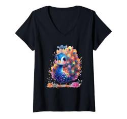 Damen Baby Pfau mit Blumen süße Pfaue Feder Vogel Tochter T-Shirt mit V-Ausschnitt von süßer farbenfrohe Pfauen Liebhaber Outfits