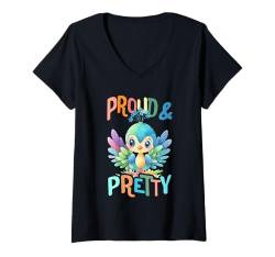 Damen Baby Pfau mit Blumen süße Pfaue Feder Vogel Tochter T-Shirt mit V-Ausschnitt von süßer farbenfrohe Pfauen Liebhaber Outfits