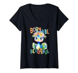 Damen Baby Pfau mit Blumen süße Pfaue Feder Vogel Tochter T-Shirt mit V-Ausschnitt von süßer farbenfrohe Pfauen Liebhaber Outfits