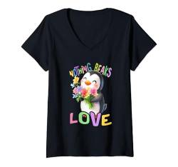 Damen Baby Pinguin mit Blumen süße Pinguine See Vogel Tochter T-Shirt mit V-Ausschnitt von süßer farbenfrohe Pinguin Liebhaber Outfits