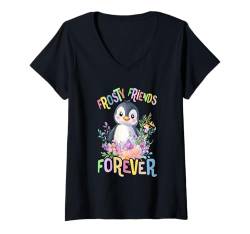 Damen Baby Pinguin mit Blumen süße Pinguine See Vogel Tochter T-Shirt mit V-Ausschnitt von süßer farbenfrohe Pinguin Liebhaber Outfits