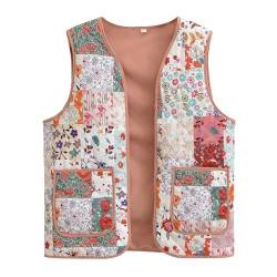 sujinxiu Damen-Weste mit Vintage-Blumendruck, ärmellos, vorne offen, Blumen-Cardigan-Westen, Trendiger Boho-Druck, lässige Weste, Gilet, Streetwear von sujinxiu