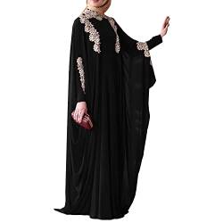 sujinxiu Frauen Elegante Muslimische Kleider Spitze Patchwork Muslimisches Maxikleid Ethnisches Langarm-arabisches Kaftan-Kleid Islamisches Strickjacken-Kleid Dubai-Kleid von sujinxiu