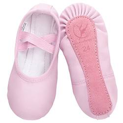 Ballettschuhe aus Leder mädchen Ballettschläppchen Tanzschuhe mit Ganze Ledersohle für Kinder Damen rosa 28 von tanzdunsje