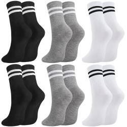 taonganui 6 Paar Tennissocken für Herren Damen Sportsocken Herren 43-46 Laufsocken Tennis Sport Socken mit Streifen Baumwolle Socken Crew Socks Arbeitssocken, Schwarz, Weiß, Grau von taonganui