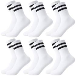 taonganui 6 Paare Herren Socken Sportsocken Tennissocken Sport Socken Männer 43-46 Baumwolle Socken mit Streifen, Weiß von taonganui