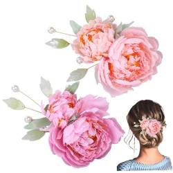 Beautymisc Hair Pins 2 Stcs Blumenhaarklammern Seiden Künstliche Blumenperlenklauenklamme 2 in 1 Blumenbroschen Frisur Stifte für Frauen Mädchen Braut Strand Party Hochzeitsdekoration von tddouck