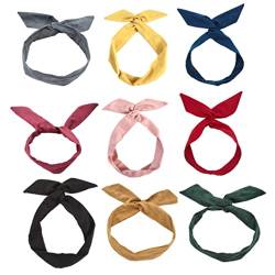 Feste Farbdraht-Stirnbänder für Frauen mit Kaninchenohren Bogenstirnband, All-Match Retro Yoga Sport Head Hraps Haarzubehör, Packung von 9 Yoga-Haarbändern von tddouck