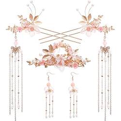 Haarnadel 2pcs Haarstöcke mit Quasten, Perlenblumenhaarstift Chinesische Haarstäbchen Vintage Lange Quasten Haarnadel Chignon -Stäbchen für Frauen Mädchen von tddouck