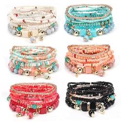 tddouck Modeschmuck 6 Sets/48 PCs Boho -Armbänder für Frauen 8 Schichten stapelbare Armbänder Wrap Bohemian Perlen Armbänder Bunte Schmuckarmbänder für Mädchen von tddouck