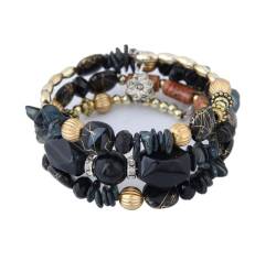 Boho-Armbänder, bunt, mehrschichtig, unregelmäßige Achat-Perlen, Charm-Armbänder für Damen, Vintage, Jadestein, Herren-Armbänder, Yoga-Armreifen, ethnischer Schmuck, Schwarz, Metall, Ohne Edelstein von tenghong2021