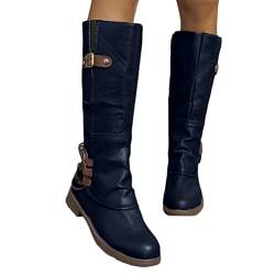 ticticlily Damen Hohe Stiefel Winter Schuhe mit Absatz Kunstleder Schnalle Langschaft Overknee Stiefel Kniehohe High Heels Lang Boots B Blau 39 EU von ticticlily