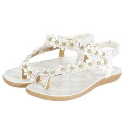 ticticlily Damen Riemchen Flache Sandalen Boho Strandsandalen Elegante Lace Spitze Schmetterling Sommerschuhe Freizeit Vintage Römische Schuhe Zehentrenner Komfortable A Beige 39 EU von ticticlily