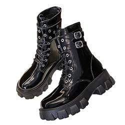 ticticlily Damen Stiefeletten Biker Boots Leicht Gefüttert mit Blockabsatz Schnallen Gesteppt Damen Stiefeletten Schlupfstiefel Warm Gefüttert Schwarz 37 EU von ticticlily