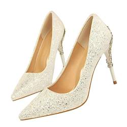 ticticlily Damen Stiletto High Heels Spitze Stiletto Pumps Klassische Geschlossene Absatzschuhe mit Party Hochzeit Stöckelschuhe für Frauen Weiß 39 EU von ticticlily