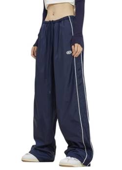 ticticlily Fallschirmhosen Damen Y2K Baggy Parachute Hosen Cargohose Sporthosen Lässige Freizeithose Weite Bein Teenager Trainingshosen Harajuku Retro Hose F Navy Blau M von ticticlily