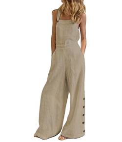 ticticlily Jumpsuit Damen Sommer Lang Elegant Einteiler Overalls Ärmellos Träger Lose Hosen Latzhosen Hosenanzug Einfarbig Blumendruck Sommerhose mit Taschen Onesies Playsuits A Khaki S von ticticlily